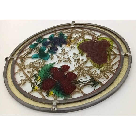 Rare Vintage Glassmasters Stained Glass Suncatcher 10” Grapes & Berries - Picture 4 of 6